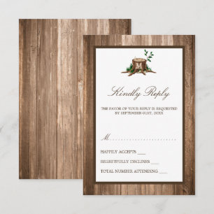 Cartão RSVP Casamento de Árvore e Madeira em Monograma Russo