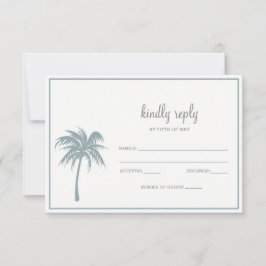 Cartão RSVP Casamento de Árvore Tropical de Palma Dusty Blue r