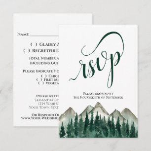 Cartão RSVP Casamento de Árvores e Montanhas Rustic Watercolor