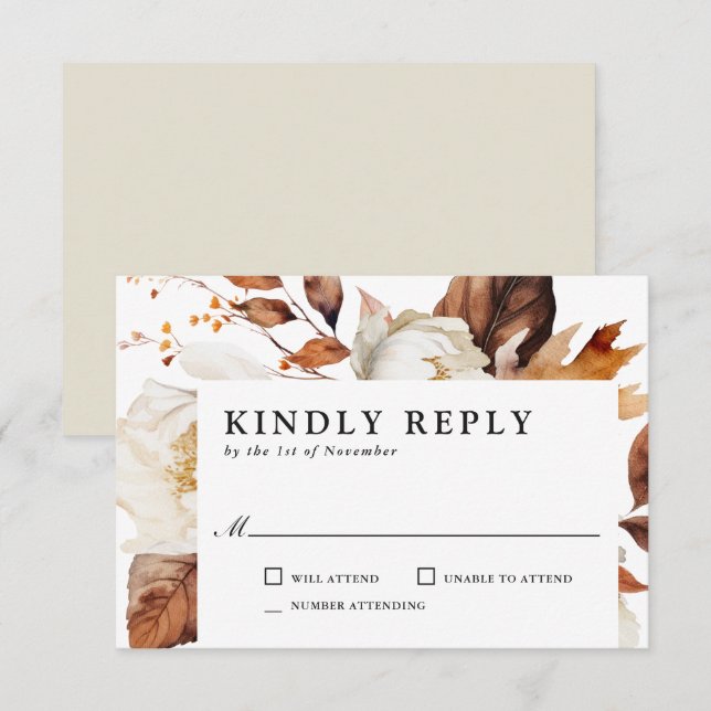 Cartão RSVP Casamento de Autumn Rustic Boho Blooms Encantado (Frente/Verso)