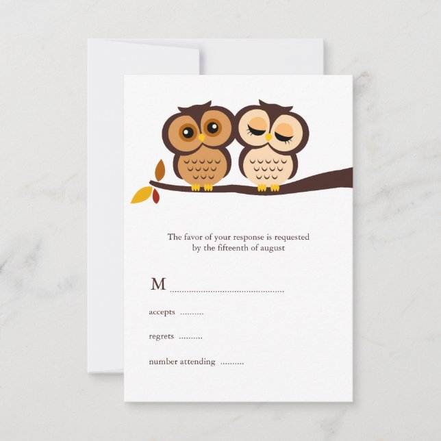 Cartão RSVP Casamento de Autumn Themed Owls (Frente)
