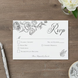 Cartão RSVP Casamento de aves e crest da Chinoiserie Negra Ele