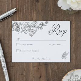 Cartão RSVP Casamento de aves e crest da Chinoiserie Negra Ele