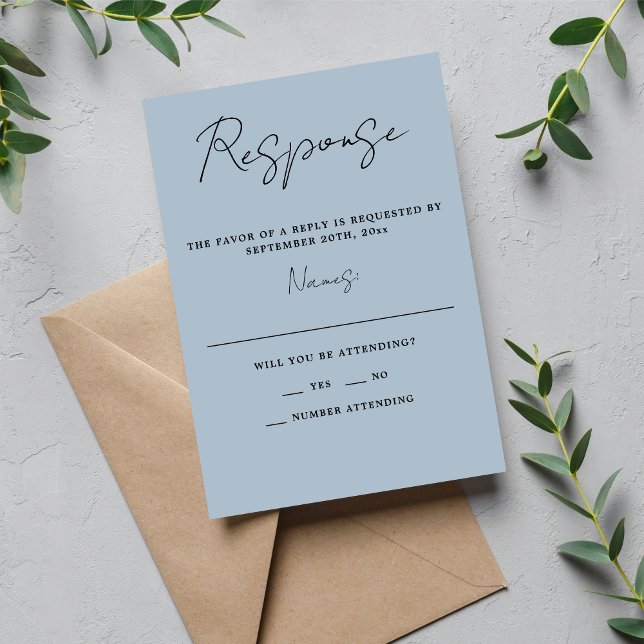 Cartão RSVP Casamento de Azul de Gelo Mínimo com Simplicidade  (Criador carregado)