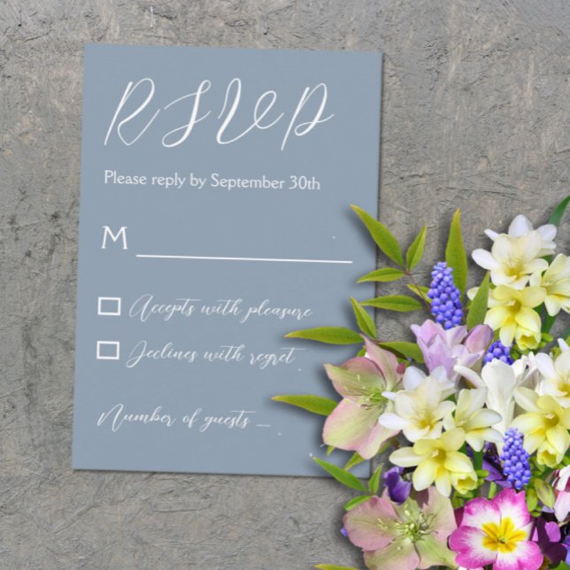 Cartão RSVP Casamento de Azul Mínimo Dusty (Criador carregado)