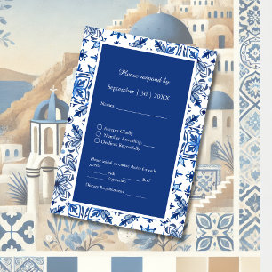 Cartão RSVP Casamento de Azulejo Azul do Mediterrâneo