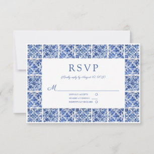 Cartão RSVP Casamento de Azulejos Azuis Elegante