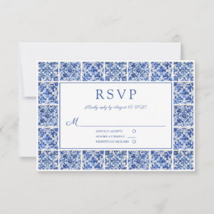Cartão RSVP Casamento de Azulejos Azuis Elegante
