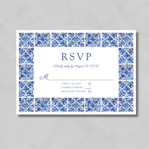 Cartão RSVP Casamento de Azulejos Azuis Elegantes