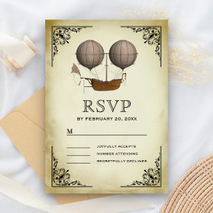 Cartão RSVP Casamento de Balão de Ar Quente de Dirigível Antig