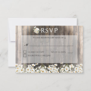 Cartão RSVP Casamento de Barnwood e Daisies