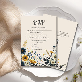 Cartão RSVP Casamento de Beige de Flores Selvagens Elegante