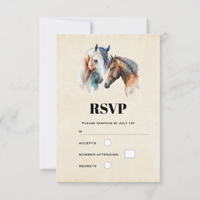 Cartão RSVP Casamento de Belos Cavalos do Estilo Boho Ocidenta (Frente)