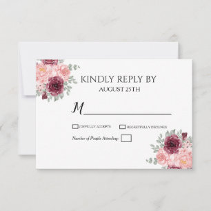 Cartão RSVP Casamento de Bermudas Vermelhas Florais