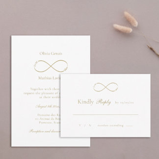 Cartão RSVP Casamento de Blush Branco Elegante com Monograma d