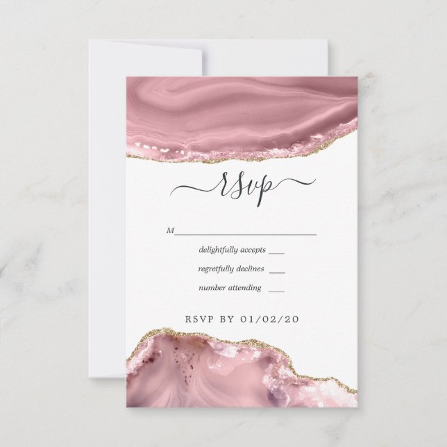 Cartão RSVP Casamento de Blush e Agate Dourado (Frente)