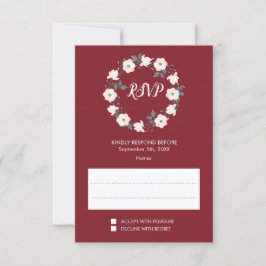 Cartão RSVP Casamento de Blush Floral Wreath Burgundy
