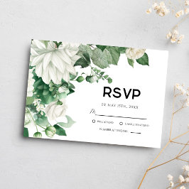 Cartão RSVP Casamento de Boho com Aquarela Floral Verde Emeral