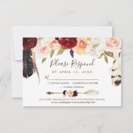 Cartão RSVP Casamento de Boho do Sonho de Rosa de Blush