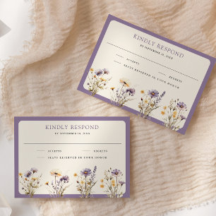Cartão RSVP Casamento de Boho Flor Silvestre Roxo Empoeirado
