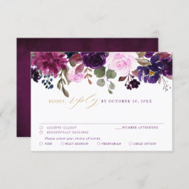 Cartão RSVP Casamento de Boho Floral de Plum Lavanda Roxo