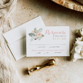 Cartão RSVP Casamento de Boho Floral Dourado e Rosa Esbranquiç