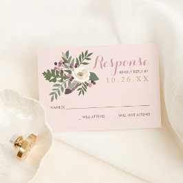 Cartão RSVP Casamento de Boho Floral rosa cor-de-rosa