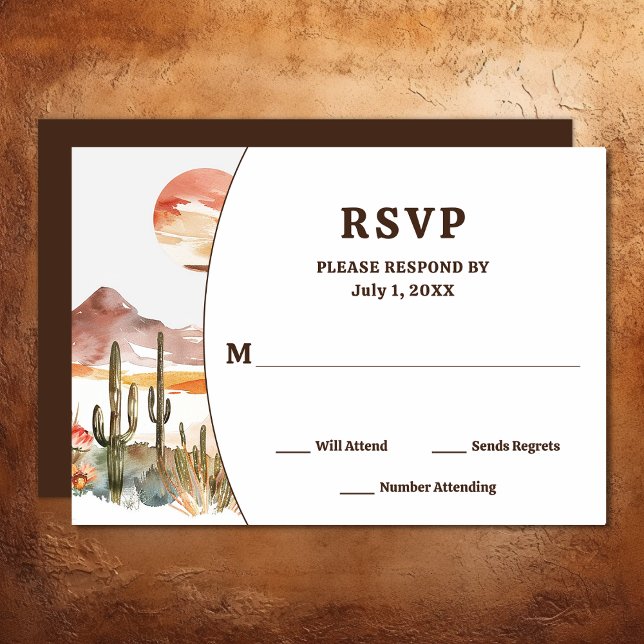 Cartão RSVP Casamento de Boho Ocidental no Deserto Simples (Simple Desert Cactus Western Boho Wedding RSVP Card)