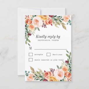 Cartão RSVP Casamento de Borboleta Floral com Blush Burgundy