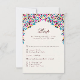 Cartão RSVP Casamento de Borda com Estilo Floral de Marfim, Lu