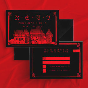 Cartão RSVP Casamento de Borda de Castelo de Vampiro Gótico Pr