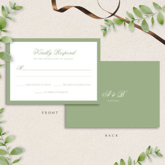 Cartão RSVP Casamento de Borda em Verde Sálvia Clássico Monogr