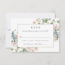 Cartão RSVP Casamento de Borda Floral de Aquarela Elegante