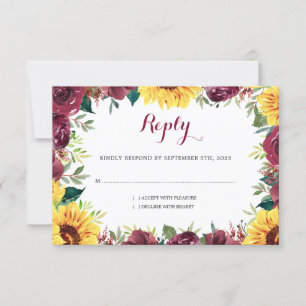 Cartão RSVP Casamento de Borda Floral de Girassóis