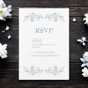 Cartão RSVP Casamento de Borda Superior de Boho Floral Azul