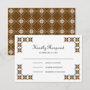 Cartão RSVP Casamento de Bordado Ucraniano Marrom e Preto