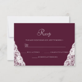 Cartão RSVP Casamento de Borgonha Branca Elegante