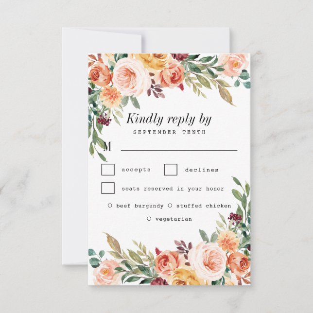 Cartão RSVP Casamento de Borgonha com Blush Blush Choice da Es (Frente)