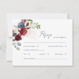 Cartão RSVP Casamento de Borgonha com Script Floral de Waterco