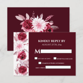 Cartão RSVP Casamento de Borgonha das Flores de Aquarela Elega