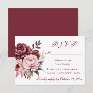 Cartão RSVP Casamento de Borgonha de Peony Floral