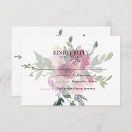Cartão RSVP Casamento de Borgonha e buquê floral Blush