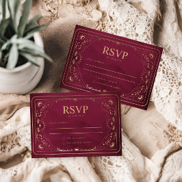 Cartão RSVP Casamento de Borgonha e Faux Dourado Tarot Celesti