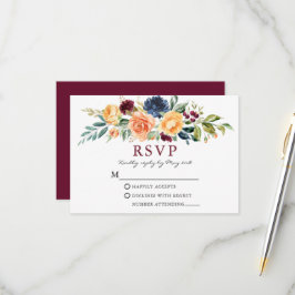 Cartão RSVP Casamento de Borgonha Floral Mistura