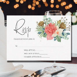 Cartão RSVP Casamento de Buquê de Cores de Água de Boho Selvag