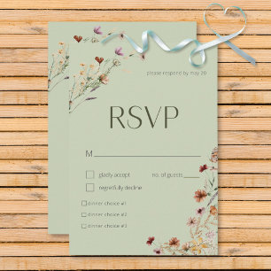 Cartão RSVP Casamento de Buquê de Flor Selvagem Verde Moderno
