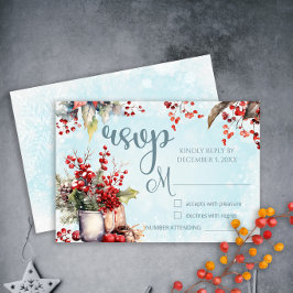 Cartão RSVP Casamento de buquê de morango Cozy Winter Rowan