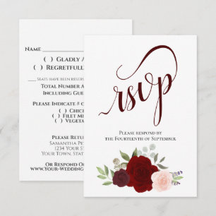 Cartão RSVP Casamento de Buquê de Rosas Rosa e Vermelhas Elega