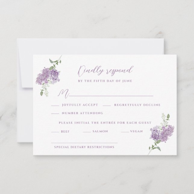 Cartão RSVP Casamento de Buquê Floral Lilac (Frente)