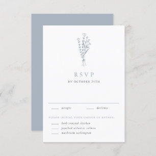 Cartão RSVP Casamento de Buquê Floral Minimalista Dusty Blue